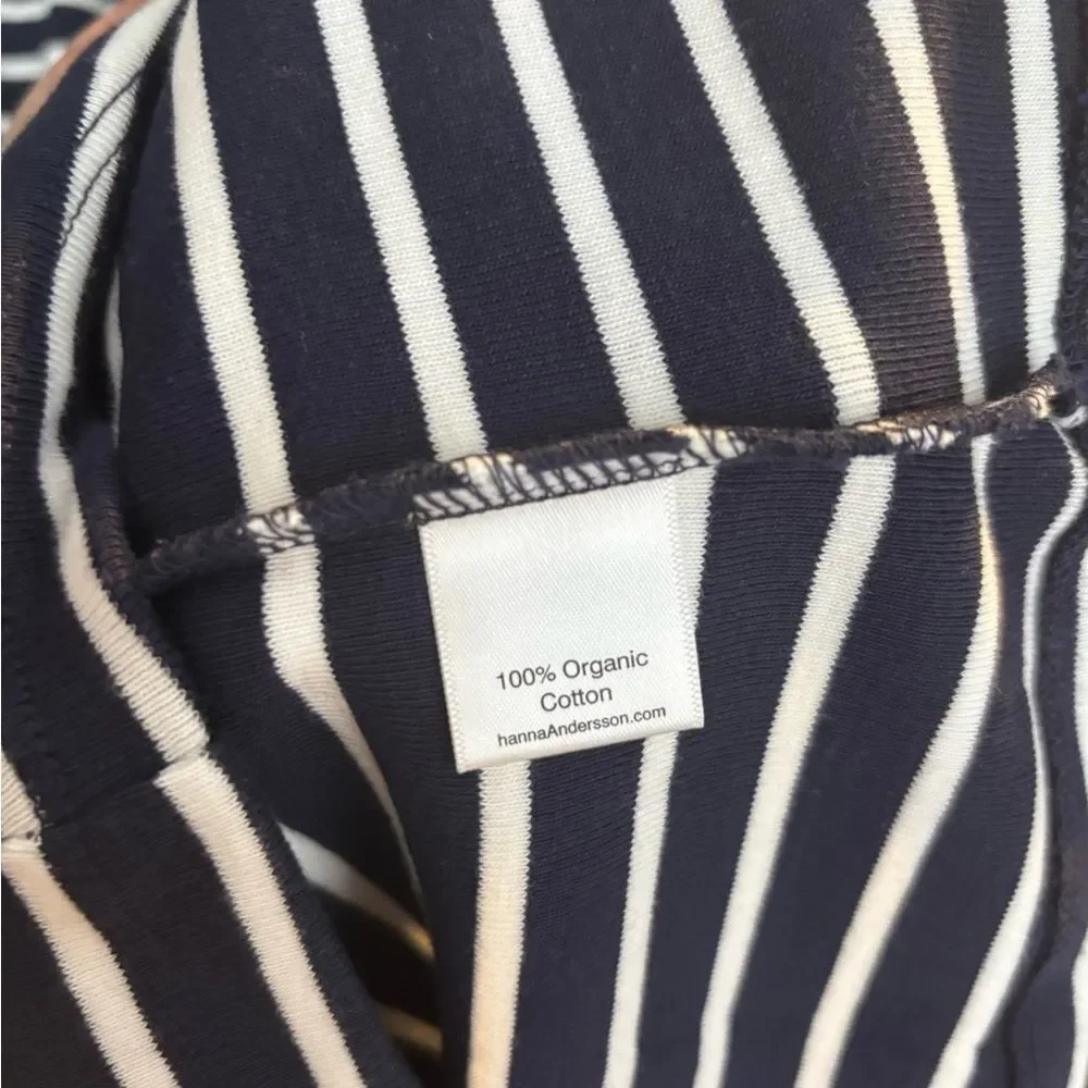 Hanna Andersson Navy and White Striped Long Sleeve 100% Cotton Dress NWT